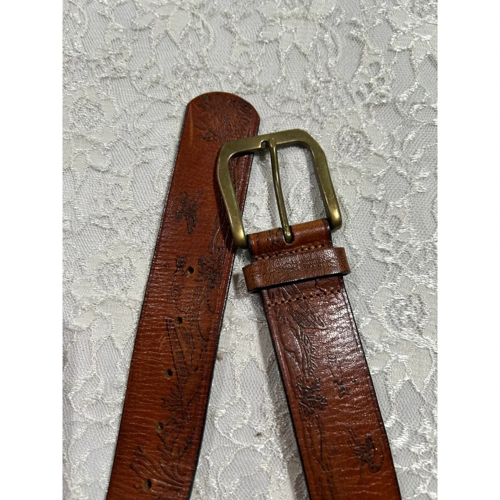 VTG Brown Embossed Leather Belt Nautical Costal Preppy Gorpcore Outdoors 32W